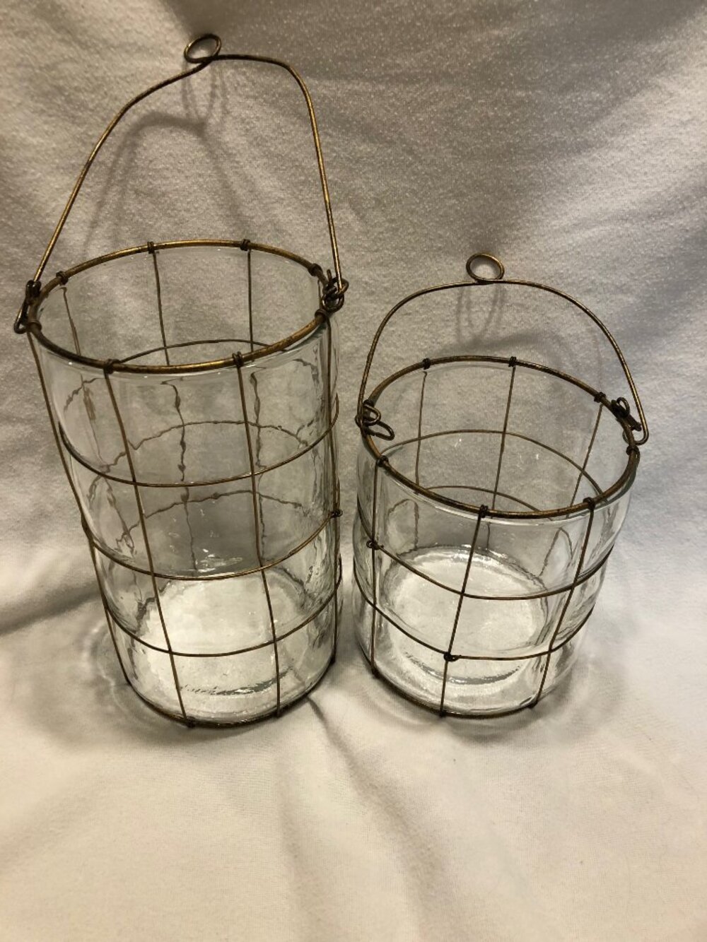 Vintage Farmhouse Caged Glass Candle Lanterns Set of 2